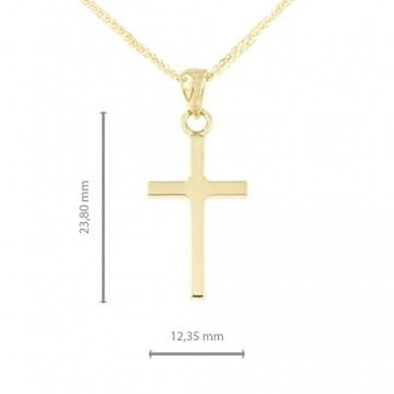 Lucchetta – Halskette Kreuz aus 14 Karat Gelbgold Damen Herren mit Kette Spiga 50 cm – 4,15g - 3