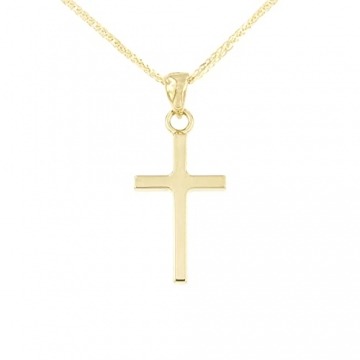 Lucchetta – Halskette Kreuz aus 14 Karat Gelbgold Damen Herren mit Kette Spiga 50 cm – 4,15g - 1