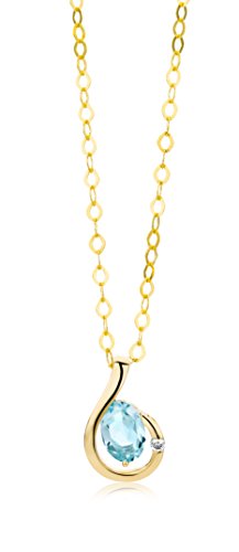 Miore Kette - Halskette Damen Gelbgold 9 Karat / 375 Gold Kette Blauer Topas mit Diamant Brilliant 45 cm - 3