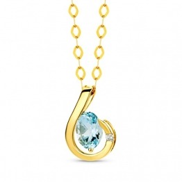 Miore Kette - Halskette Damen Gelbgold 9 Karat / 375 Gold Kette Blauer Topas mit Diamant Brilliant 45 cm - 1