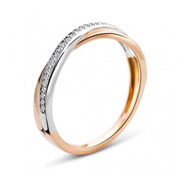 Miore Ring Damen Diamantring gekreuzt Ewigkeitsring Bicolor Weißgold und Rosegold 9 Karat / 375 Gold Diamanten Brillanten 0.08 Ct, Schmuck - 2