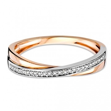 Miore Ring Damen Diamantring gekreuzt Ewigkeitsring Bicolor Weißgold und Rosegold 9 Karat / 375 Gold Diamanten Brillanten 0.08 Ct, Schmuck - 3