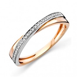 Miore Ring Damen Diamantring gekreuzt Ewigkeitsring Bicolor Weißgold und Rosegold 9 Karat / 375 Gold Diamanten Brillanten 0.08 Ct, Schmuck - 1