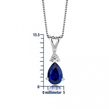 Miore Schmuck Damen 0.02 Ct Diamant Halskette mit Anhänger Edelstein/Geburtsstein blauer Saphir und Diamanten Brillanten elegante Kette aus Weißgold 9 Karat / 375 Gold - 2