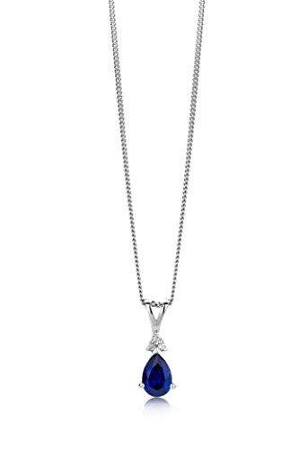 Miore Schmuck Damen 0.02 Ct Diamant Halskette mit Anhänger Edelstein/Geburtsstein blauer Saphir und Diamanten Brillanten elegante Kette aus Weißgold 9 Karat / 375 Gold - 3