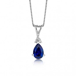 Miore Schmuck Damen 0.02 Ct Diamant Halskette mit Anhänger Edelstein/Geburtsstein blauer Saphir und Diamanten Brillanten elegante Kette aus Weißgold 9 Karat / 375 Gold - 1