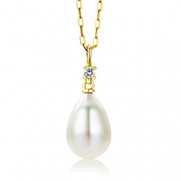 Miore Schmuck Damen 0.03 Ct Diamant Halskette mit Kettenanhänger Weiße Süßwasserperle und Diamant Brillant Kette aus Gelbgold 18 Karat / 750 Gold - 1