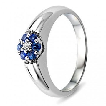 Miore Schmuck Damen 0.03 Ct Diamant Verlobugnsring mit Edelstein/Geburtsstein blauer Saphir und Diamant Brillant Ring aus Weißgold 18 Karat / 750 Gold - 2