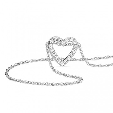 Miore Schmuck Damen 0.09 Ct Diamant Halskette mit Kettenanhänger Herz aus 18 Diamanten Brillanten Kette aus Weißgold 18 Karat / 750 Gold - 3