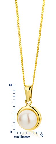 Miore Schmuck Damen Halskette mit Kettenanhänger weiße Süßwasserperle 7.5 mm Kette aus Gelbgold 9 Karat / 375 Gold 45 cm lang - 2