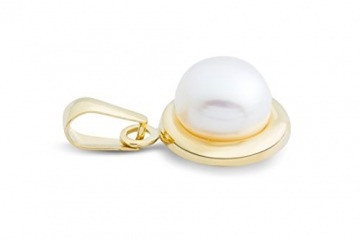 Miore Schmuck Damen Halskette mit Kettenanhänger weiße Süßwasserperle 7.5 mm Kette aus Gelbgold 9 Karat / 375 Gold 45 cm lang - 3