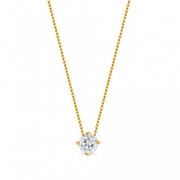 Orovi Damen Kette Gelbgold 0.15 Ct Diamant Halskette mit Anhänger Solitär Diamant Brillant 14 Karat (585) Gold, 45 cm Lang Halskette Handgemacht in Italien - 1