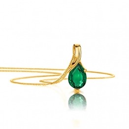 Orovi Schmuck Damen Halskette aus Gelbgold mit Tropfen Kettenanhänger Edelstein Geburtsstein des Monats Mai grüner Smaragd Kette 14 Karat (585) Gold - 1