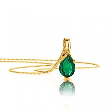 Orovi Schmuck Damen Halskette aus Gelbgold mit Tropfen Kettenanhänger Edelstein Geburtsstein des Monats Mai grüner Smaragd Kette 14 Karat (585) Gold - 1