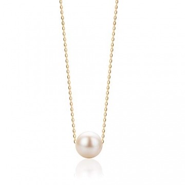 Orovi Schmuck Damen Kette Gelbgold Halskette mit Perlenanhänger Süßwasser-Zuchtperle 7.5-8 mm Kette aus 14 Karat (585) Gold - 2
