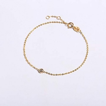Solide 18 Karat 750 Gelb Gold Armband mit Echt Natürlich Diamant 0.015 ct Charm Bracelet Minimalistisch Geschenk Schmuck für Damen Mädchen - Verstellbar Armkette: 17 + 3 cm - 2