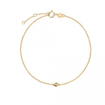 Solide 18 Karat 750 Gelb Gold Armband mit Echt Natürlich Diamant 0.015 ct Charm Bracelet Minimalistisch Geschenk Schmuck für Damen Mädchen - Verstellbar Armkette: 17 + 3 cm - 1