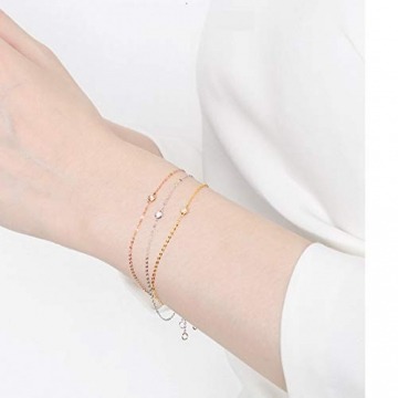 Solide 18 Karat 750 Gelb Gold Armband mit Echt Natürlich Diamant 0.015 ct Charm Bracelet Minimalistisch Geschenk Schmuck für Damen Mädchen - Verstellbar Armkette: 17 + 3 cm - 6