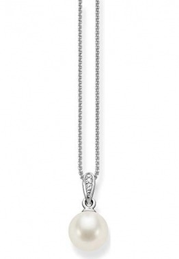 Thomas Sabo Damen-Kette mit Anhänger 925 Silber Perle weiß Ovalschliff Zirkonia 42 cm - SCKE150060 - 1