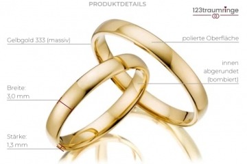 123traumringe 2x Trauringe/Eheringe Gelbgold 333 in Juwelier-Qualität (Gravur/Ringmaßband/Etui) - 2