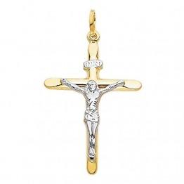 Bicolor Anhänger Kreuz Mit Jesus 18 Karat 750 Gelbgold Weißgold Unisex (27) - 1