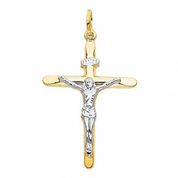 Bicolor Anhänger Kreuz Mit Jesus 18 Karat 750 Gelbgold Weißgold Unisex (27) - 1