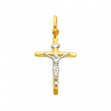 Bicolor Anhänger Kreuz Mit Jesus 18 Karat 750 Gelbgold Weißgold Unisex (27) - 2
