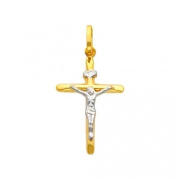 Bicolor Anhänger Kreuz Mit Jesus 18 Karat 750 Gelbgold Weißgold Unisex (27) - 2