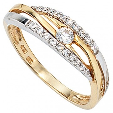 JOBO Damen-Ring aus 333 Gold Bicolor mit Zirkonia Größe 54 - 1