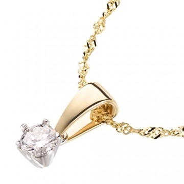Ardeo Aurum Damen Anhänger mit Kette Collier aus 585 Gold bicolor Gelbgold Weißgold mit 0,15 ct Diamant Brillant Solitär Singapurkette Halskette - 2