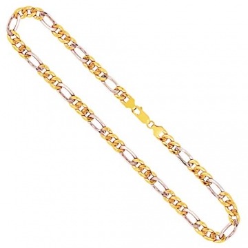 Goldkette, Figarokette hohl Bicolor Gelbgold / Weißgold 585 / 14 K, Länge 55 cm, Breite 5.7 mm, Gewicht ca. 13.4 g., NEU - 1