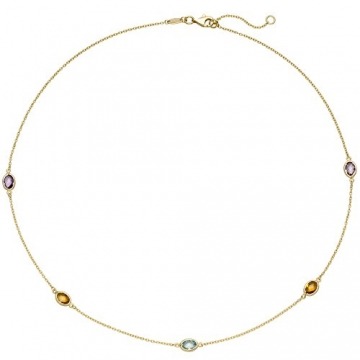 Jobo Damen Collier Halskette Kette 585 Gold Gelbgold 2 Amethyste 2 Citrine 1 Blautopas - 1