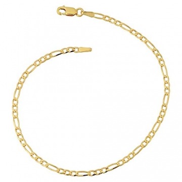 Armband 14 Karat 585 Gold Italienisch Figaro Gelbgold Armkette Breite 3 mm (18) - 1