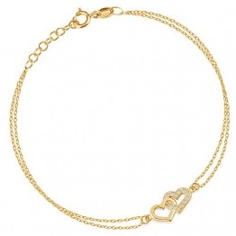 Maverton Herz Damen Armband 585 Gold - mit Herzen + personalisierte Geschenkbox mit Gravur - Geschenk für Frauen - Länge: 17 - 20 cm - 14 Karat - 1
