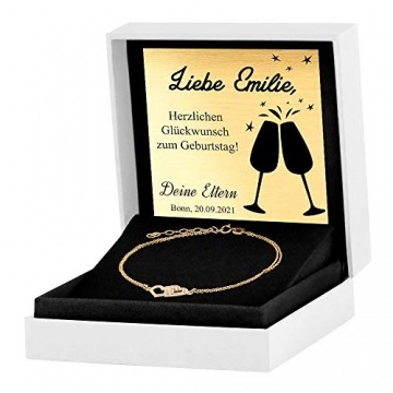Maverton Herz Damen Armband 585 Gold - mit Herzen + personalisierte Geschenkbox mit Gravur - Geschenk für Frauen - Länge: 17 - 20 cm - 14 Karat - 4