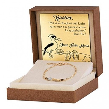 Maverton Kinder ID Armband 585 Gold mit Gravur + personalisierte Geschenkbox - mit Engel - Geschenk für Mädchen zur Geburt Taufe - Länge: 13 - 15 cm - 14 Karat - 3