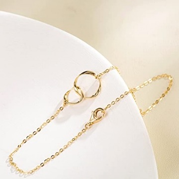 Solide 14 Karat 585 Gelb Gold Unendlichkeit Armband Minimalistisch Bracelet Geschenk Schmuck für Damen Mädchen - Verstellbar Armkette: 17 + 3 cm - 5