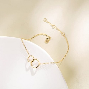 Solide 14 Karat 585 Gelb Gold Unendlichkeit Armband Minimalistisch Bracelet Geschenk Schmuck für Damen Mädchen - Verstellbar Armkette: 17 + 3 cm - 6