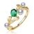 Beydodo Partnerringe 750 Blatt mit Perle Oval Smaragd 0.4ct Gold Ringe Verlobungsring Diamant Gr.54 (17.2) - 1