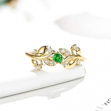 Beydodo Partnerringe 750 Blatt mit Tsavorite und Diamond Gold Ringe Verlobungsring 56 (17.8) - 2