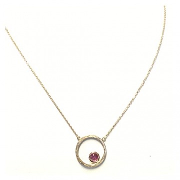 Collier 750/- Gelbgold matt Turmalin Cabochon pink rund 47cm - 4