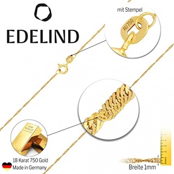 EDELIND Echtgold Kette Frauen Herren 1mm 750 Gelbgold 18 Karat Dünne Goldkette 45 cm Halskette ohne Anhänger Singapurkette Goldschmuck Made in Germany - 2