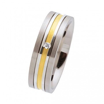 Ernstes Design Ring R177 echt Gold 750 18kt Edelstahl Brill. 0.02 ct. Partnerring - 1