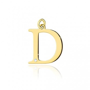 Goldene Damen Halskette 585 14k Gold Gelbgold Kette mit Anhänger Buchstabe D natürlicher echt Diamanten Brillanten Gravur - 2
