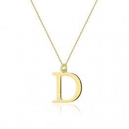 Goldene Damen Halskette 585 14k Gold Gelbgold Kette mit Anhänger Buchstabe D natürlicher echt Diamanten Brillanten Gravur - 1