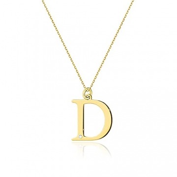 Goldene Damen Halskette 585 14k Gold Gelbgold Kette mit Anhänger Buchstabe D natürlicher echt Diamanten Brillanten Gravur - 1