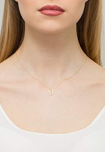 Goldene Damen Halskette 585 14k Gold Gelbgold Kette mit Anhänger Buchstabe M natürlicher echt Diamanten Brillanten Gravur - 3