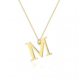 Goldene Damen Halskette 585 14k Gold Gelbgold Kette mit Anhänger Buchstabe M natürlicher echt Diamanten Brillanten Gravur - 1