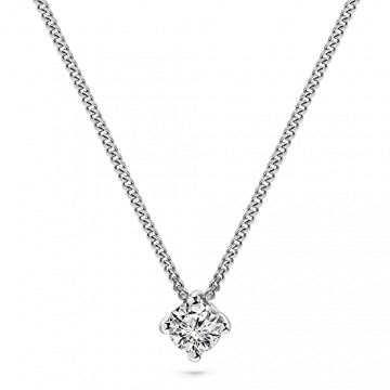 Miore Kette Damen 0.10 Ct Diamant Halskette mit Anhänger Solitär Diamant Brillant Kette aus Weißgold 14 Karat / 585 Gold, Halsschmuck 45 cm lang - 1