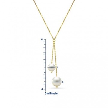 MIORE Schmuck Damen Halskette mit Kettenanhänger 2 runde weiße Süßwasserperlen 8 mm Kette aus Gelbgold 14 Karat / 585 Gold, Länge Einstellbar 42-45cm - 2